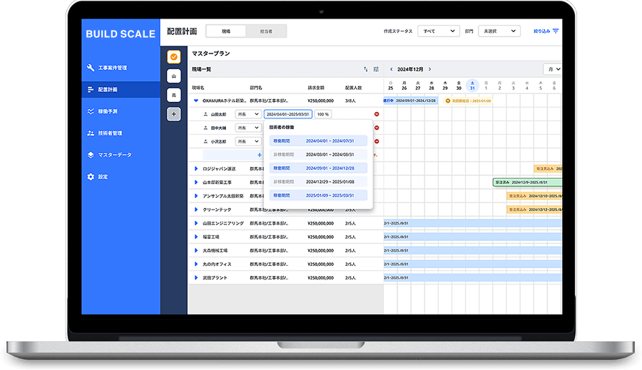 受注状況や配置状況をリアルタイムに可視化し受注高・完工高の最大化に貢献
